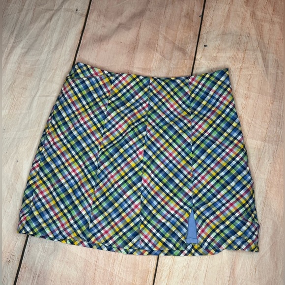 Urban Outfitters Mini Skirt Blue Plaid Size Small Seersucker  UO  Slit Preppy - Picture 1 of 7